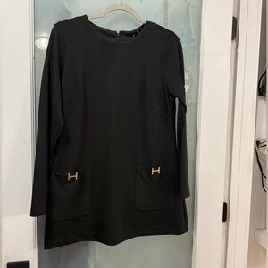 Halston black short shift dress with pockets NWT